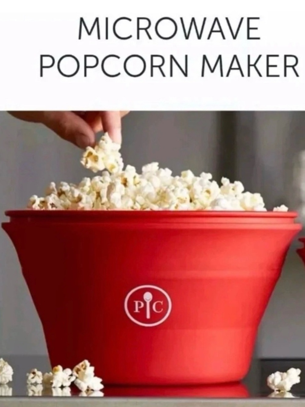 Pampered Chef Popcorn Maker 1457 red silicone bowl medium size collapsible